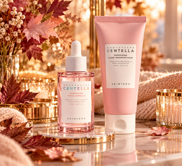 SKIN1004 Poremizing Fresh Ampoule + Glow Wrapping Mask – Autumn Reset, zestaw wygładzający do twarzy, 50 ml + 100 ml