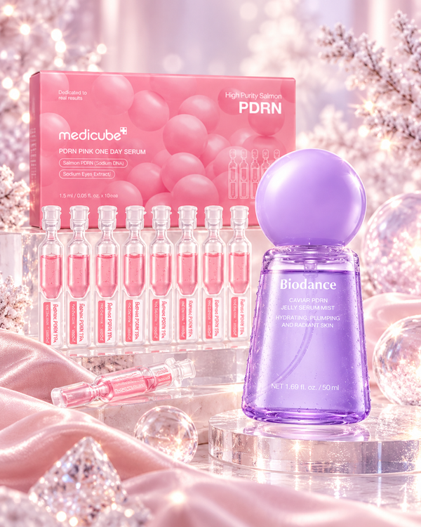 Biodance Caviar PDRN Jelly Serum Mist + Medicube PDRN Pink One Day Serum – Winter Glow, zestaw rozświetlający do twarzy, 50 ml + 10 × 1,5 ml