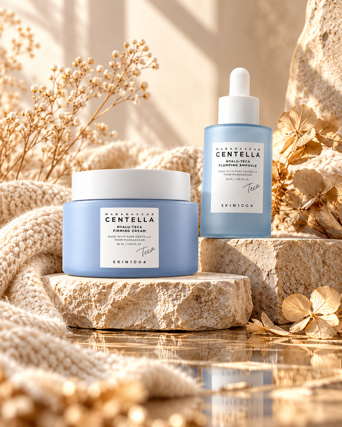 SKIN1004 Hyalu-Teca Winter Cashmere – zimowy zestaw nawilżający do twarzy, 2 × 50 ml