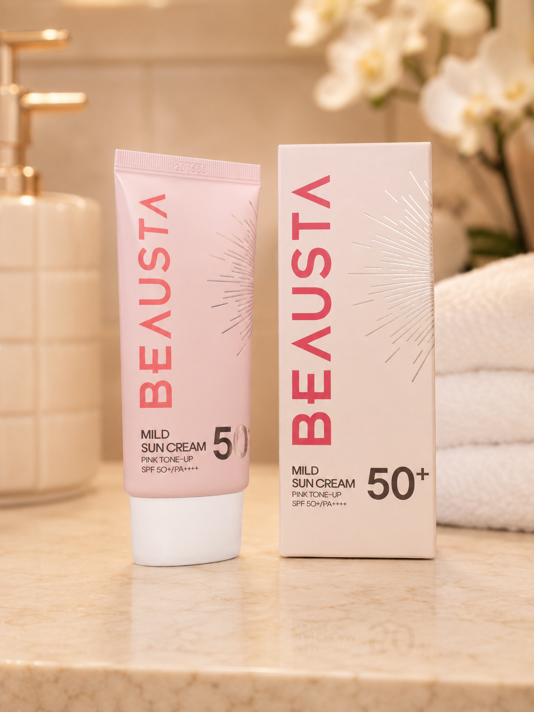 BEAUSTA Mild Sun Cream Pink Tone-Up SPF50+, 50 ml