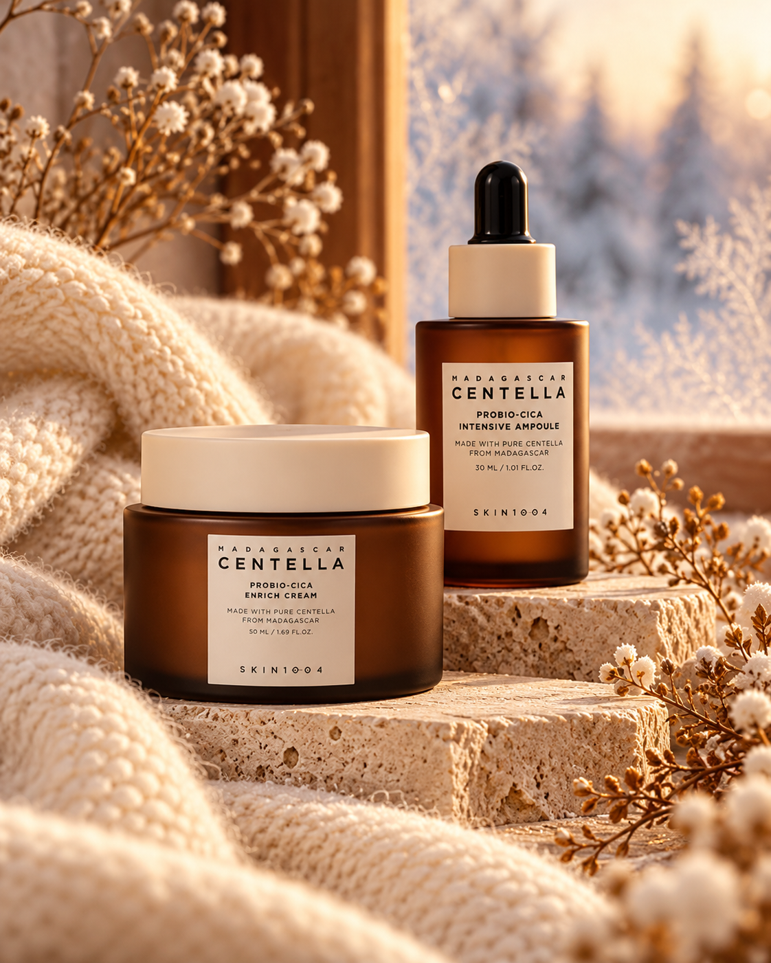 SKIN1004 Probio-Cica Intensive Ampoule + Enrich Cream – Cold Weather Shield, zimowy zestaw do twarzy, 30 ml + 50 ml