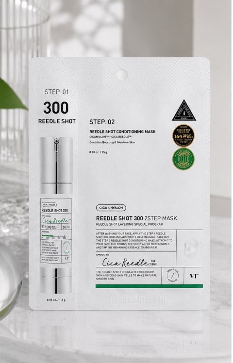 VT Cosmetics Reedle Shot 300 2-Step Mask - dwuetapowa maska wygładzająca i regenerująca do twarzy, 1 szt.